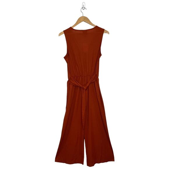 New Bobeau Jumpsuit Womens Small Orange Sleeveless Cropped V Neck Belted Boho - Picture 9 of 15